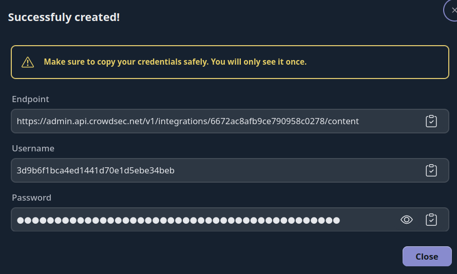 Juniper Integration Credentials Screen