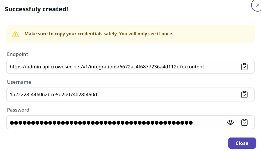 Juniper Integration Credentials Screen